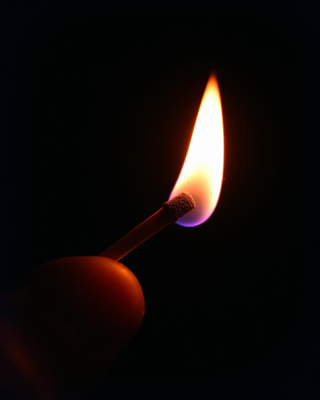 A single match burning in soft warm light
